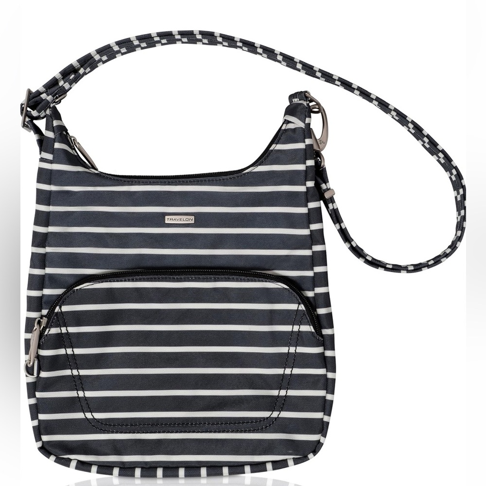 Travelon Anti-Theft Classic Essential Messenger Bag, BLK/Gray Stripe -57k